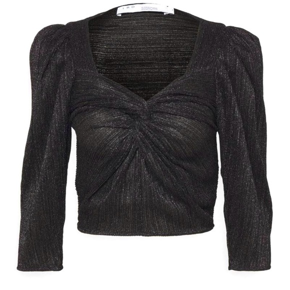 IRO Dollie Twist Front Short Sleeve Metallic Crop Top Blouse Size 10 NEW - Picture 7 of 11